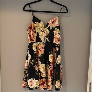 Black Floral V-Neck Spaghetti Strap Dress
